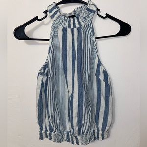 Angie Halter with Scrunchy Bottom Stripe White/Blue Size L